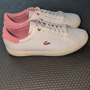 Lacoste Women's White and Pink Casual Sneakers